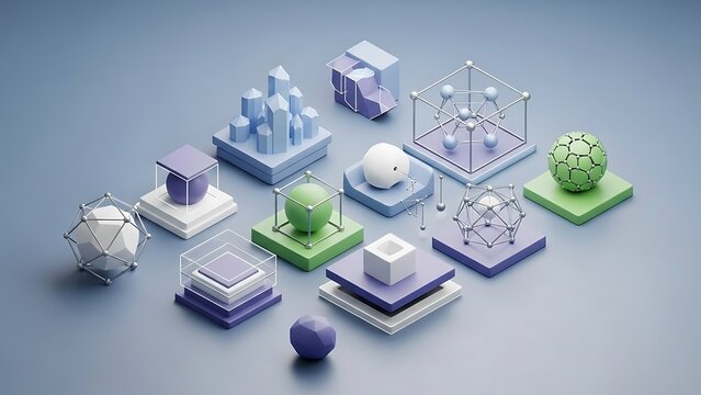 Geometric shapes and molecular structures on a flat surface - Powered by Adobe