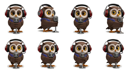 Fototapeta premium Cute owl figurine with headphones and glasses, detailed collectible
