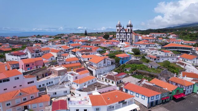 AZORES - 11.3.2025 - Great aerial view of a parish on the Azores' Terceira Island.