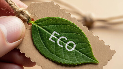 Sustainable Choice: Hand Holding Eco Green Leaf Tag - Promoting Eco-Friendly Products & Environmental Responsibility