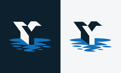 Initial Y monogram letter with water ocean