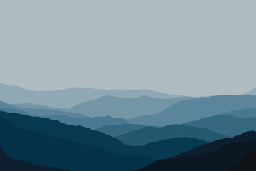 Fototapeta premium Serene Blue Mountain Range Silhouette with Gradual Hues and Clear Sky Backdrop gradient