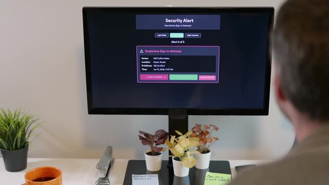 Middle Aged Man Gets Barrage of Internet of Things Smart Home Alerts While Working from Home in Remote Office - IoT Cybersecurity Concept