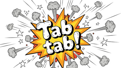 Vibrant comic book style explosion with Tab tab! text