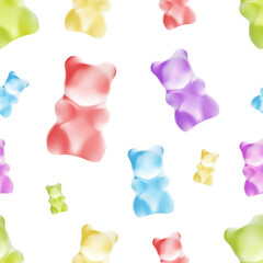 Vector seamless pattern with gummy bears isolated on the white background.