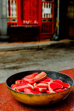 Divination blocks for spiritual offerings in Taiwan temple