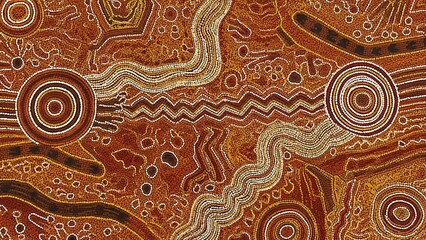 None Vibrant australian aboriginal dot painting artwork with earthy tones and circular patterns