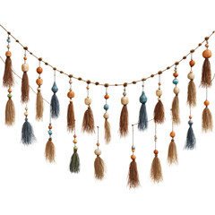 Bohemian Tassel Garlands in Earthy Tones with Beads and Feathers in Soft Natural Lighting for Home Decor