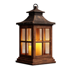 Wooden Lantern with Warm Candlelight in Rustic Style with Dark Brown Finish for Home Decor