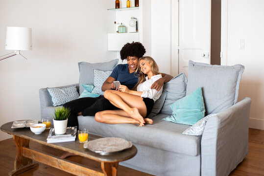 Relaxed couple enjoying quality time at home