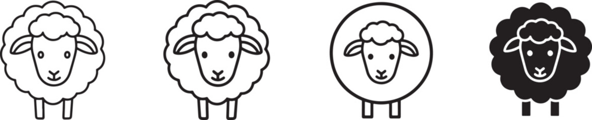 A collection of four sheep icons in different design styles including thin line and solid fill Vector