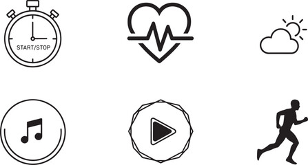 Outline icons representing health, fitness tracking, and active lifestyle elements on a clean white background Vector