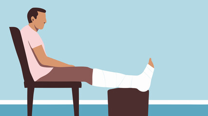 Man with injured leg resting at home during daytime