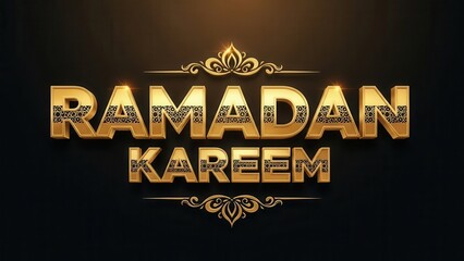 Ramadan Kareem Design: A beautifully crafted golden design spells out Ramadan Kareem against a backdrop of rich dark hues. Evoking a sense of celebration and spirituality.