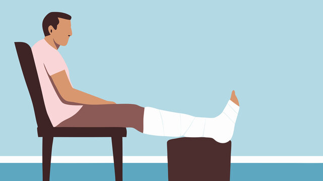 Man with injured leg resting at home during daytime