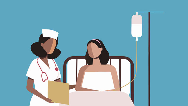 Nurse assisting patient with care in hospital room