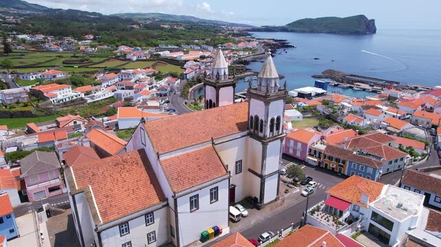 AZORES - 11.3.2025 - Terrific aerial footage circling a waterfront parish on the Azores' Terceira Island.