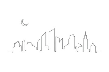 Obraz premium Continuous Line Drawing of City Skyline with Moon