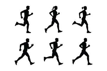 Fototapeta premium Running people silhouettes set for fitness and sport