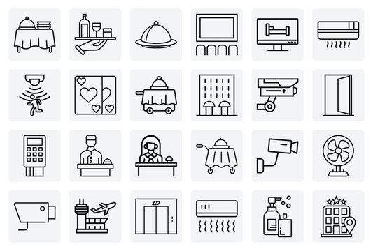 Hotel And Hospitality Services &ndash; Concierge, Booking, Bar, And Room Service For Travel And Accommodation Industry Designs