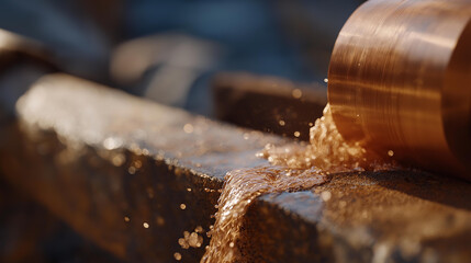 A manufacturing workflow highlights copper processing, including shaping, cutting, and refining for use in mechanical and electronic components. cinematic color correction, natural uneven lighting