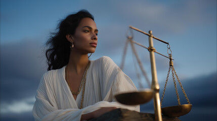 Conceptual imagery focuses on imbalancing pressure affecting traditional scales, symbolizing bias, injustice, or unequal power dynamics. cinematic color correction, natural uneven lighting yet