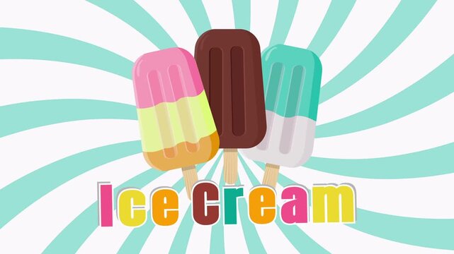 Colorful ice cream banner on a twisted blue and white background