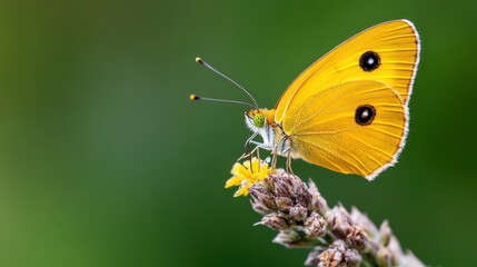 Obraz premium Vibrant yellow butterfly gracefully perched on delicate wildflower petals