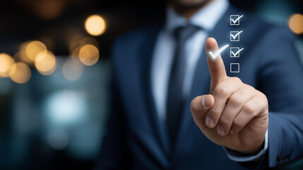 Business approval with digital documents checklist confirmation represents approval workflow document verification compliance process authorization quality control business