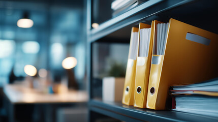 Standard operating procedure concept yellow folder lies office shelf organizational documentation workflow guidelines procedural standards business protocols