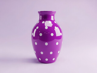 Vibrant purple polka dot vase on solid purple background