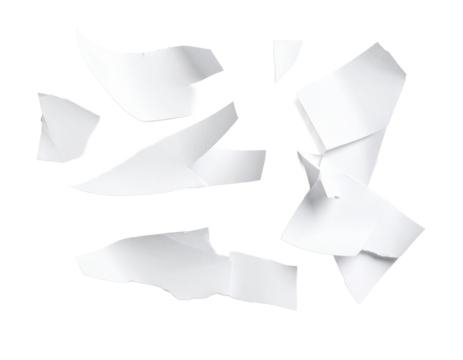Paper scraps scattered on white background - Powered by Adobe