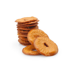 Salted squeezed pretzels isolated on white background. Crunchy beer snack.