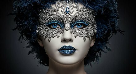 Ornate Silver and Blue Masquerade Mask