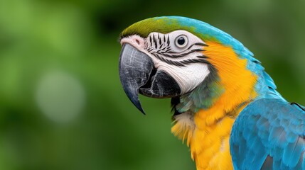 Obraz premium Colorful macaw parrot with vivid feathers and striking eyes in close-up