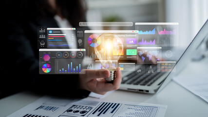 Colorful data dashboards with graphs, charts, and marketing metrics representing online campaign performance and business intelligence Parse