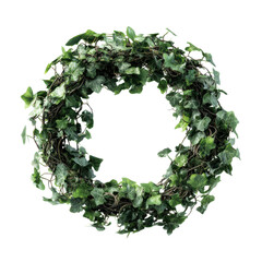 Green ivy wreath in natural style with soft lighting on white background for home decor