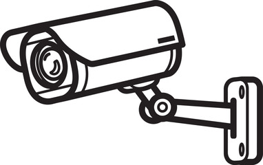 Outline drawing of a security surveillance camera mounted on a bracket, perfect for monitoring and safety concepts