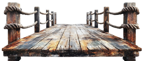 Naklejka premium Rustic Wooden Dock with Ropes and Weathered Planks