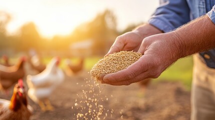 Hand-feeding hens in the golden light of organic farm life