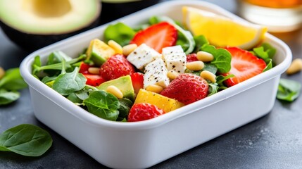 Fresh strawberry avocado salad packed with flavors for a healthy lunch option