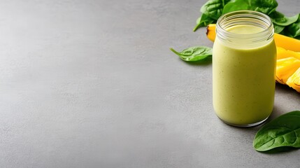 Delicious green smoothie with avocado, spinach, and tropical fruits