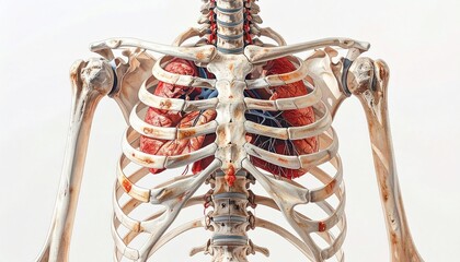Anatomical illustration showing a semi-transparent ribcage enclosing lungs and upper body