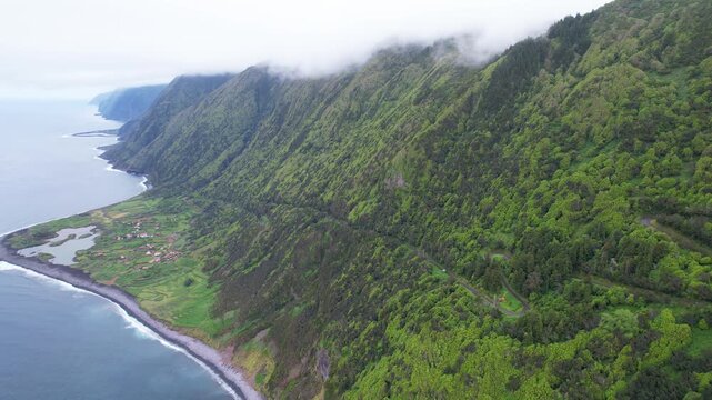 AZORES - 11.3.2025 - Fantastic aerial footage circling towards Faja dos Cubres on the Azores' Sao Jorge Island.