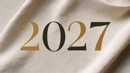 Number 2027 printed on textured fabric surface in close view