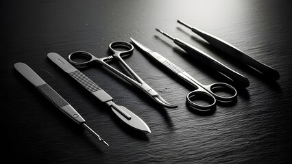 Health and Wellness: Surgical Instruments on Black Table