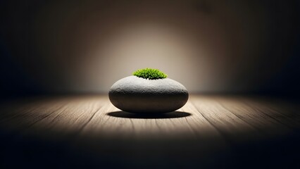 Modern Lifestyle Concepts: Zen Stone with Green Moss on Wooden Table