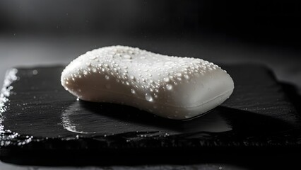 Modern Lifestyle Concepts: Wet Soap Bar with Water Droplets Close Up