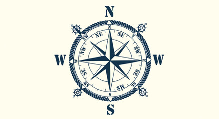 Vintage nautical compass with rope details on cream background © KhaledM