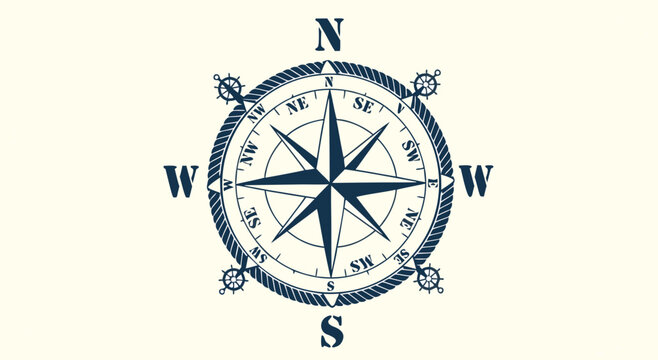 Vintage nautical compass with rope details on cream background